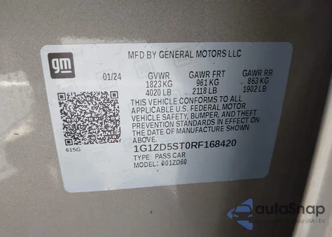 2024 Chevrolet Malibu Lt из США, поврежденный, VIN 1G1ZD5ST0RF168420